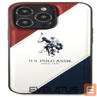 Tagakaaned U.S Polo Apple iPhone 14 Pro Leather Double Horse Case White Blue