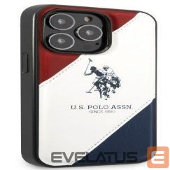 Tagakaaned U.S Polo Apple iPhone 14 Pro Leather Double Horse Case White Blue