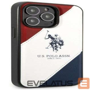 Tagakaaned U.S Polo Apple iPhone 14 Pro Max Leather Double Horse Case White Blue