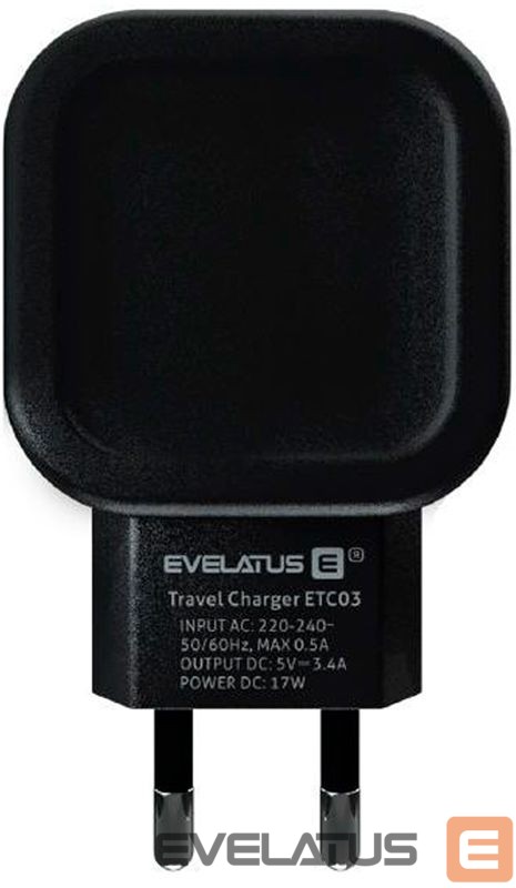 Adaptrid Evelatus Universal Evelatus Travel Charger Two USB 3.4A ETC03 Black