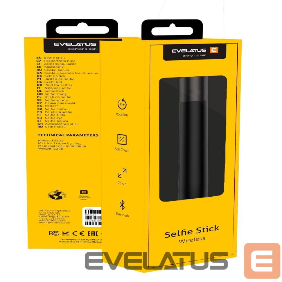 Selfie pulk Evelatus - Evelatus Selfie Stick Monopod ESS02 Bluetooth Black