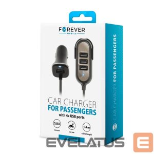 Autolaadijad Forever Universal PC-01 car charger (4 x USB | 5,8 A) for passengers Black