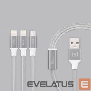 Kaabel Recci Universal Delicate RCS-H120 3 in 1 Micro USB + 2 x Lightning Fast Charging 1,2 m Grey
