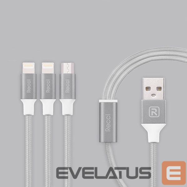 Kaabel Recci Universal Delicate RCS-H120 3 in 1 Micro USB + 2 x Lightning Fast Charging 1,2 m Grey