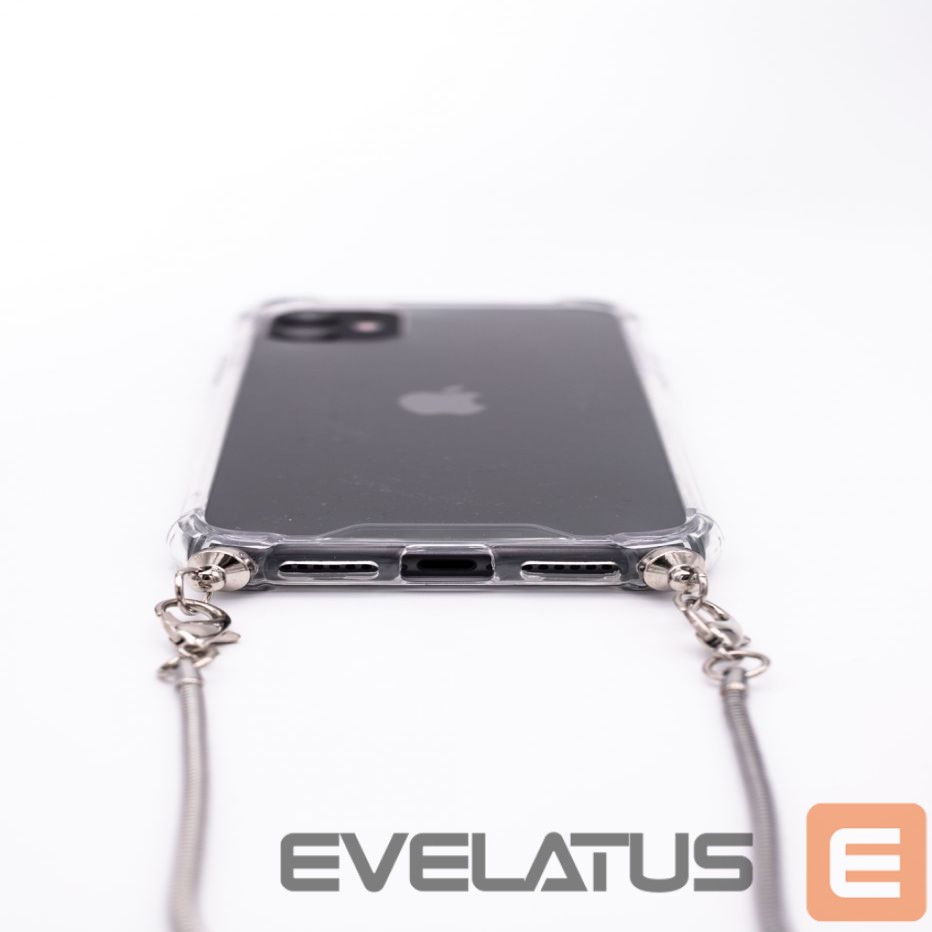 Tagakaaned Evelatus Apple iPhone 11 Pro Silicone Transparent with Necklace TPU Strap Silver