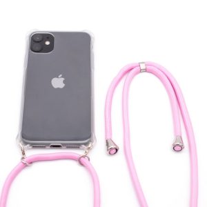 Tagakaaned Evelatus Apple iPhone 11 Silicone Transparent with Necklace TPU Strap Transparent Pink