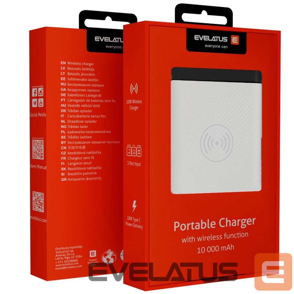 Väline aku Evelatus Evelatus Power Bank Wireless EPB05 10000 mAh White