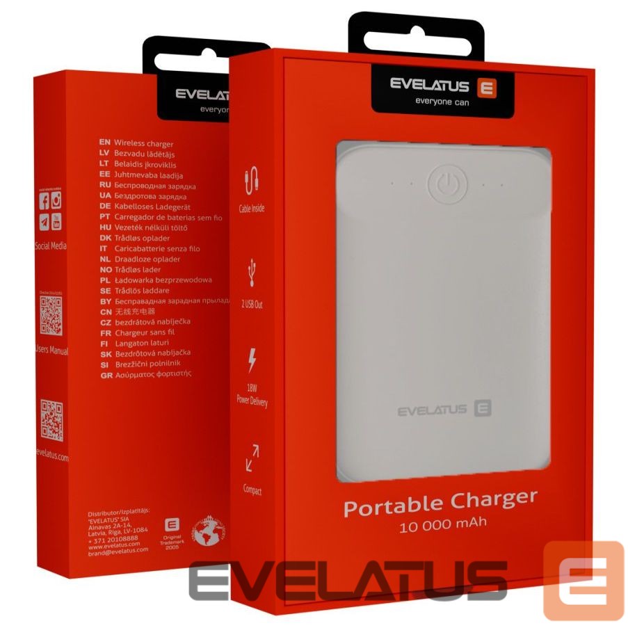 Väline aku Evelatus - Evelatus Power Bank EPB07 10000 mAh White