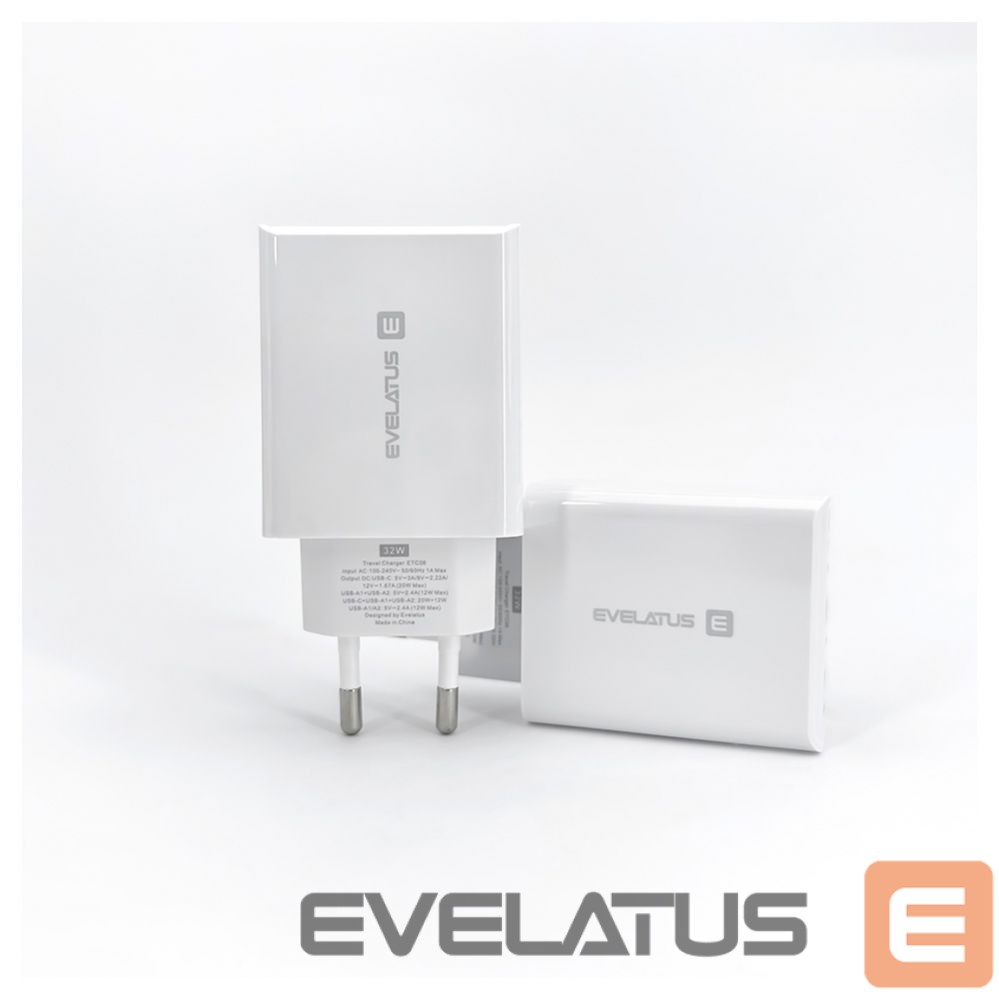 Adaptrid Evelatus Evelatus Travel Charger EU Wall 3 Ports 32W USB-C / USB-A2 ETC06 White