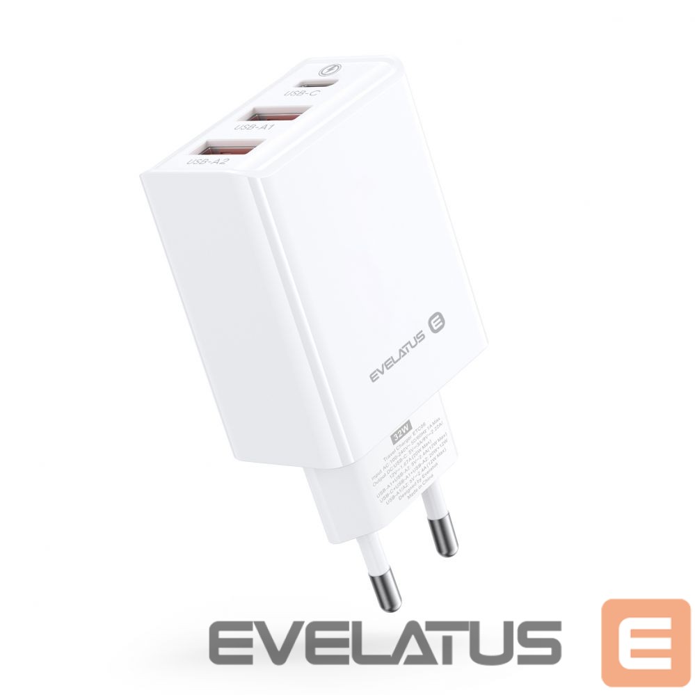 Adaptrid Evelatus Evelatus Travel Charger EU Wall 3 Ports 32W USB-C / USB-A2 ETC06 White