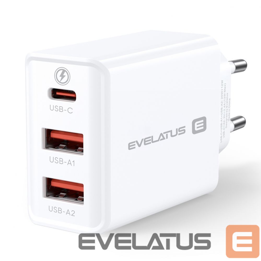 Adaptrid Evelatus Evelatus Travel Charger EU Wall 3 Ports 32W USB-C / USB-A2 ETC06 White