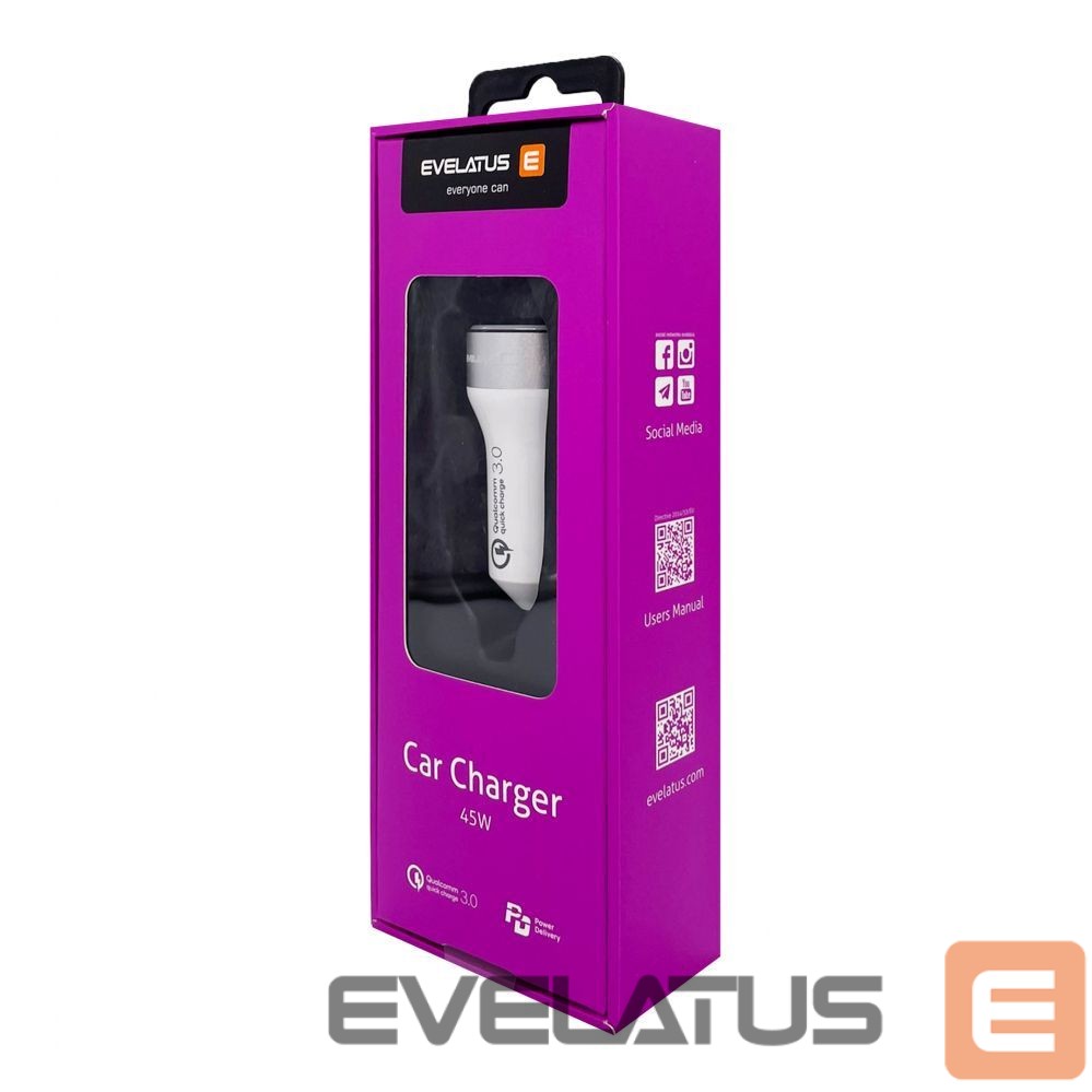 Autolaadijad Evelatus - Evelatus Quick Car Charger QCC03, QCC03WH White