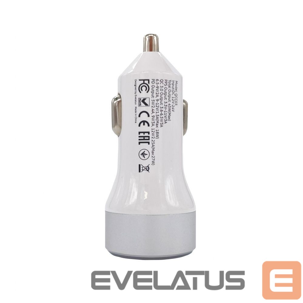 Autolaadijad Evelatus - Evelatus Quick Car Charger QCC03, QCC03WH White