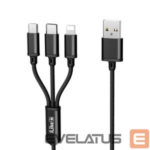 Kaabel iLike  Charging Cable 3 in 1, USB, Type C, Lightning, CCI02 Black