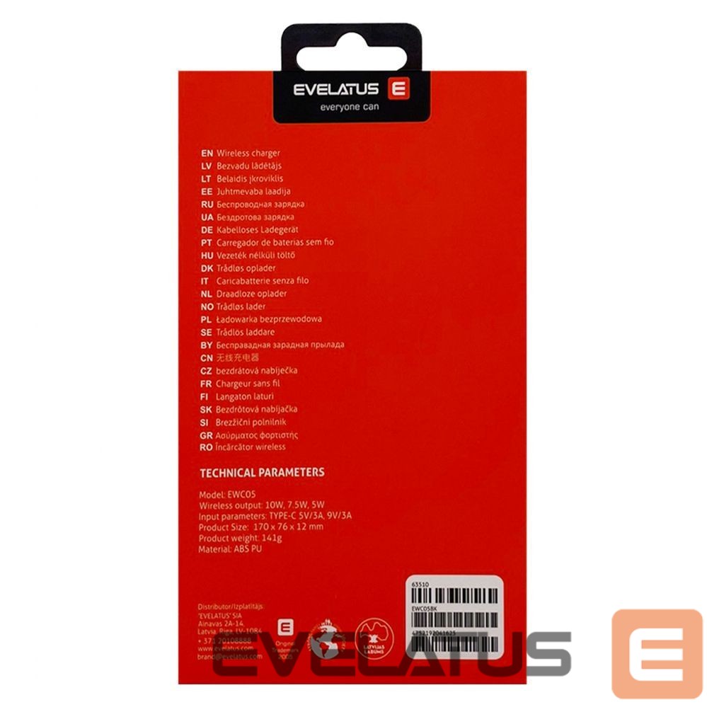 Juhtmeta laadija Evelatus Evelatus 5-Coil Wireless Charger EWC05 Black