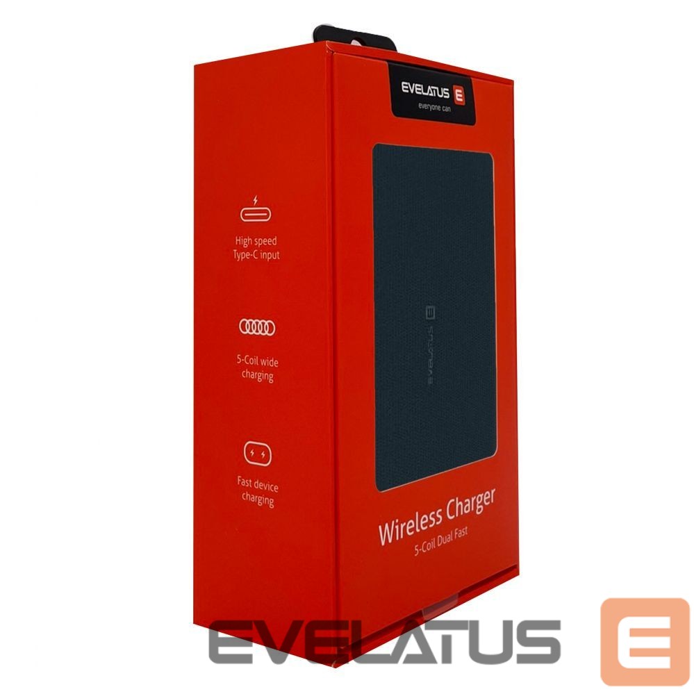 Juhtmeta laadija Evelatus Evelatus 5-Coil Wireless Charger EWC05 Black