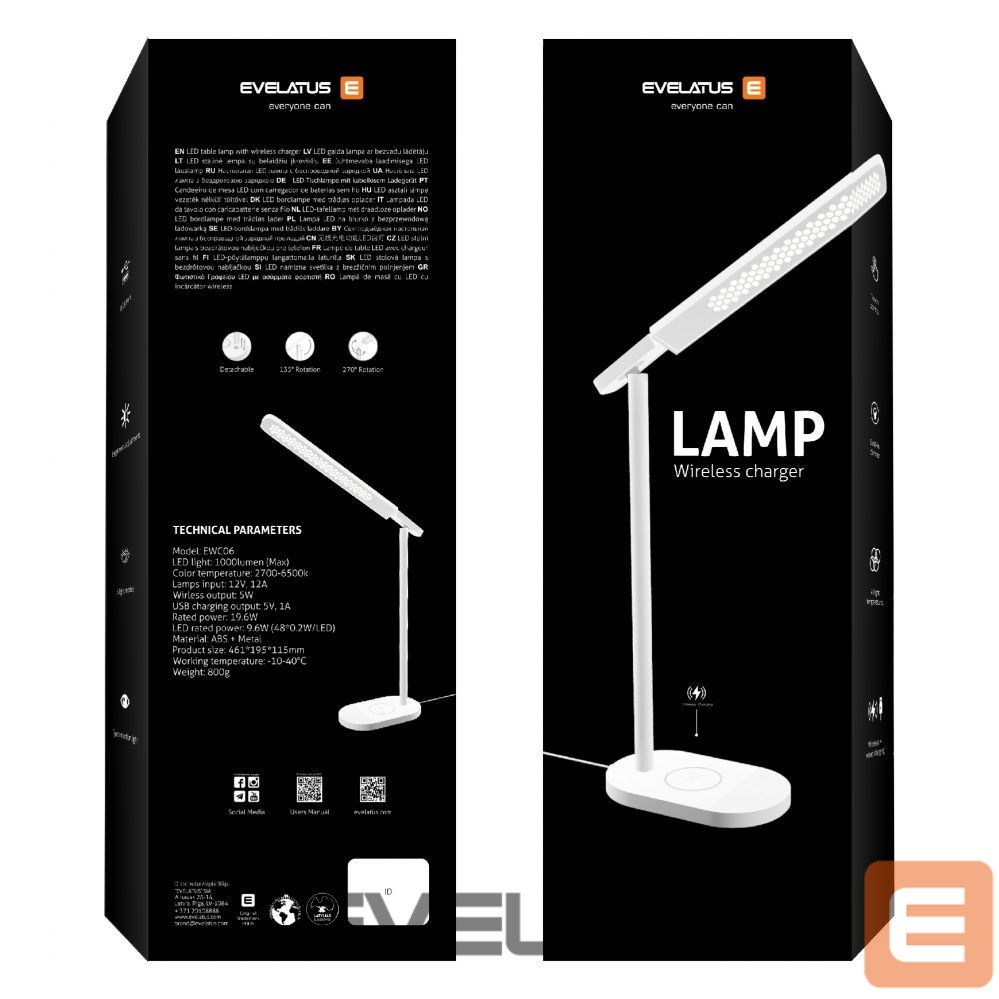 Juhtmeta laadija Evelatus Evelatus Desk Lamp Wireless Charger EWC07 White