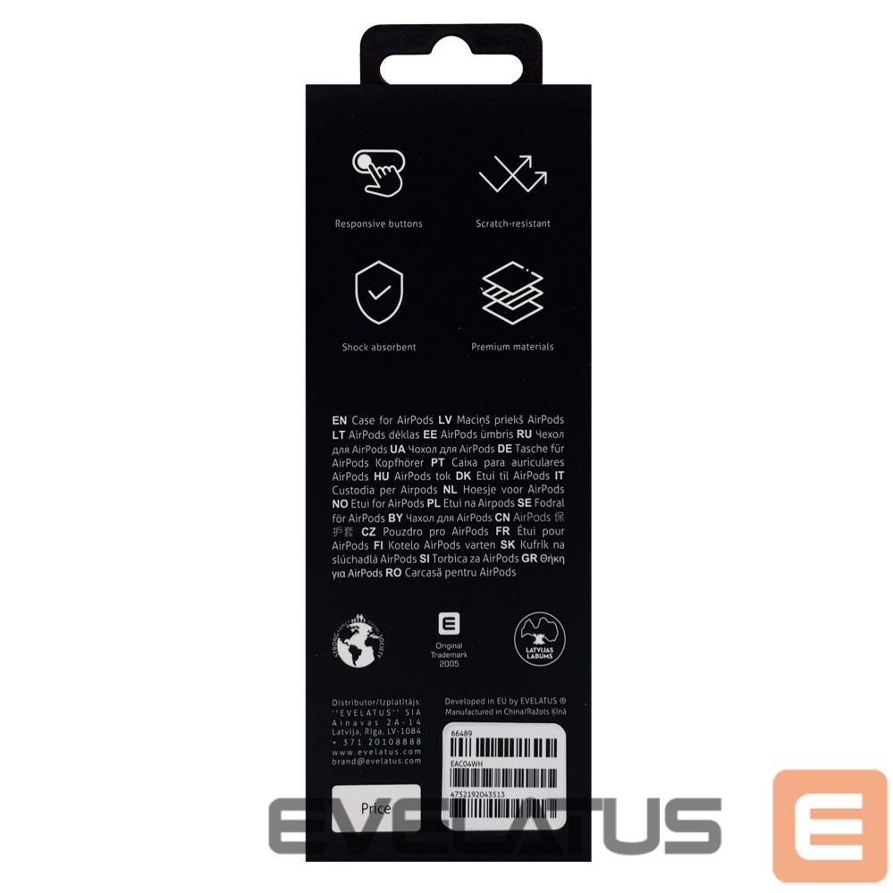 Korpus kõrvaklappidele Evelatus Apple Airpods Case EAC04 White