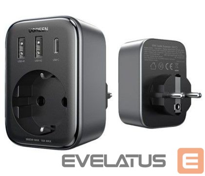 Adaptrid Ugreen charger 30W (2xUSB/USB C/AC) / adapter EU - EU 13A Ugreen CD314 Black