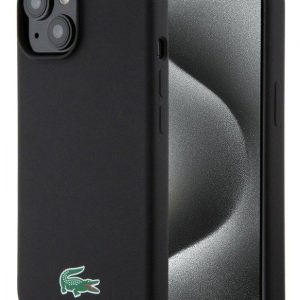 Tagakaaned Lacoste Apple iPhone 15 6.1 Liquid Silicone Microfiber Croc Logo Magsafe Back Cover Black