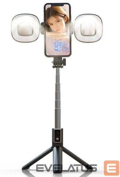 Selfie pulk iLike Universal SELFIE MINI HANDLE BLUETOOTH REMOTE CONTROL LED LAMPS Black