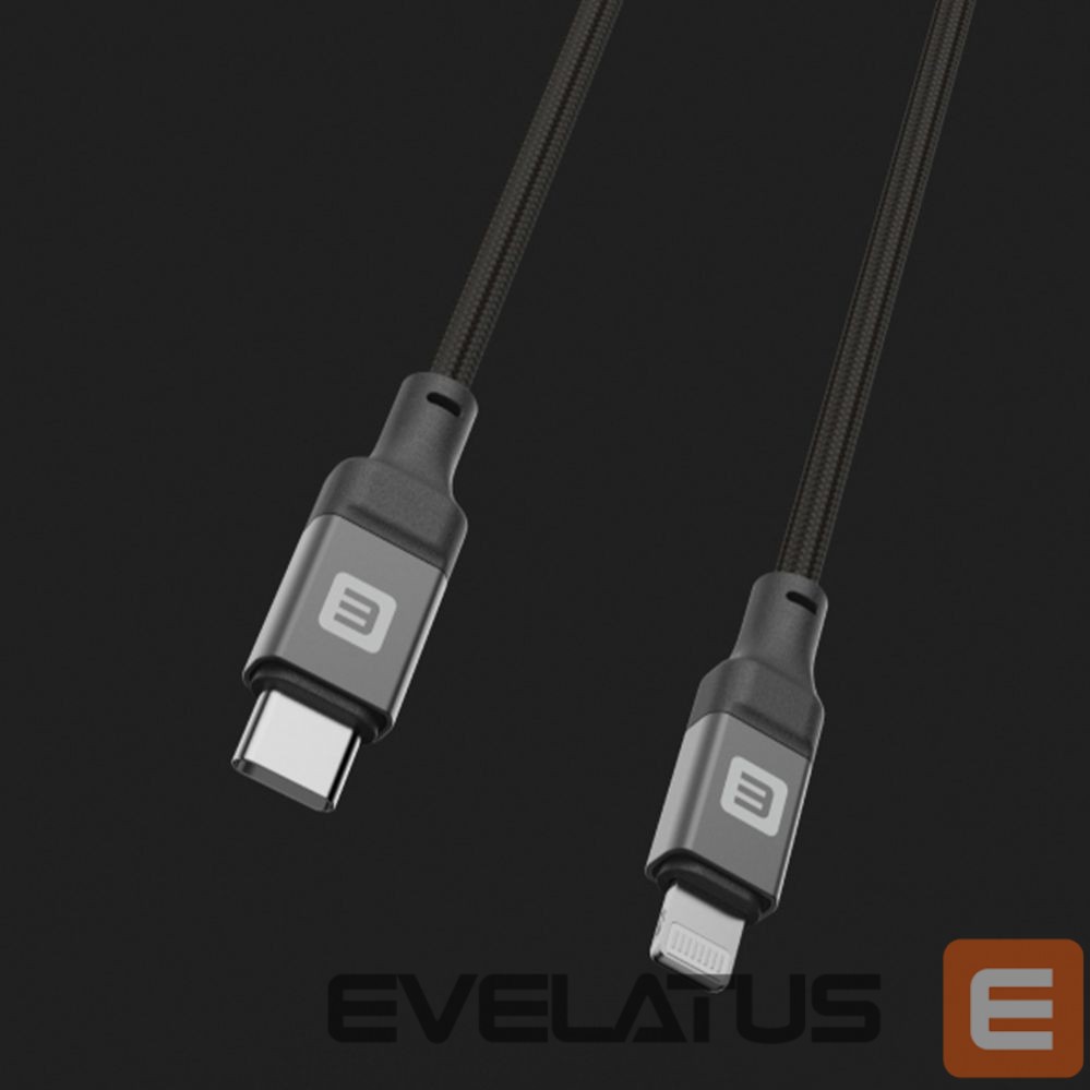 Kaabel Evelatus Evelatus USB C to Lightning Cable 1.2M 60W (MFI09) Aluminum housing braiding Black