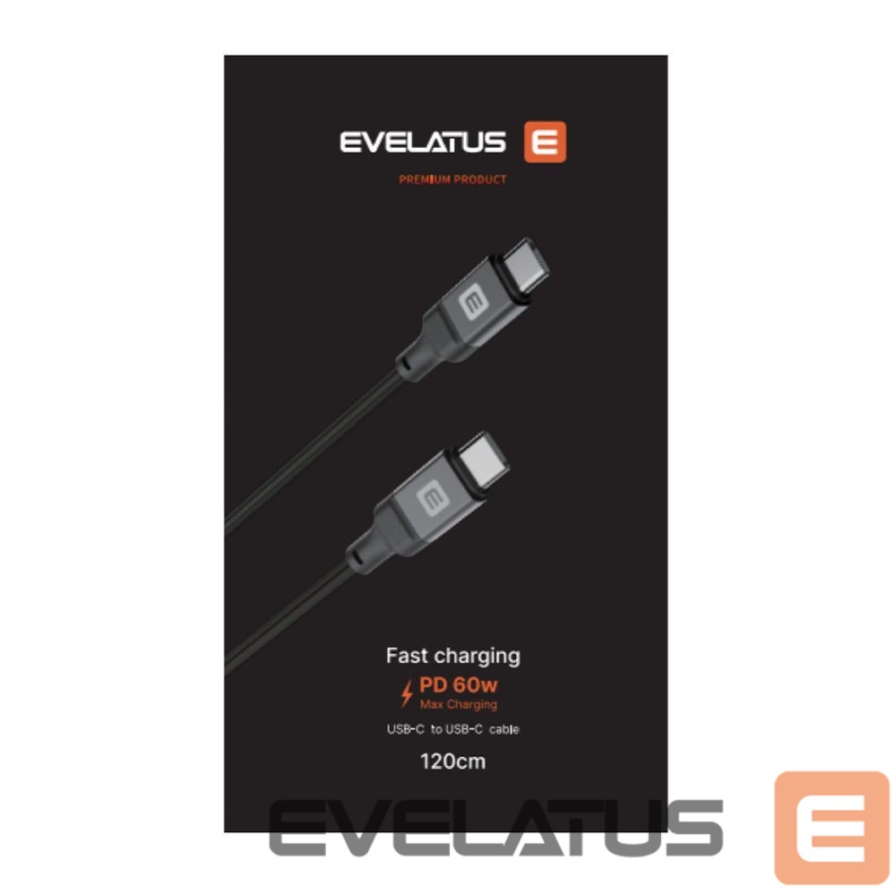 Kaabel Evelatus Evelatus USB C to C Cable 2M 60W / 20V3A Aluminum housing braiding Black
