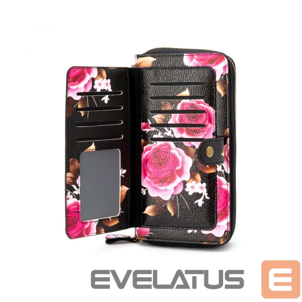 Universaal mobiiltasku Evelatus Universal Wallet Zipper Design Flower Black
