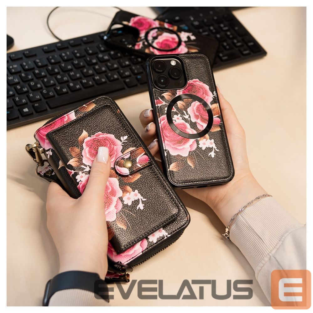 Universaal mobiiltasku Evelatus Universal Wallet Zipper Design Flower Black