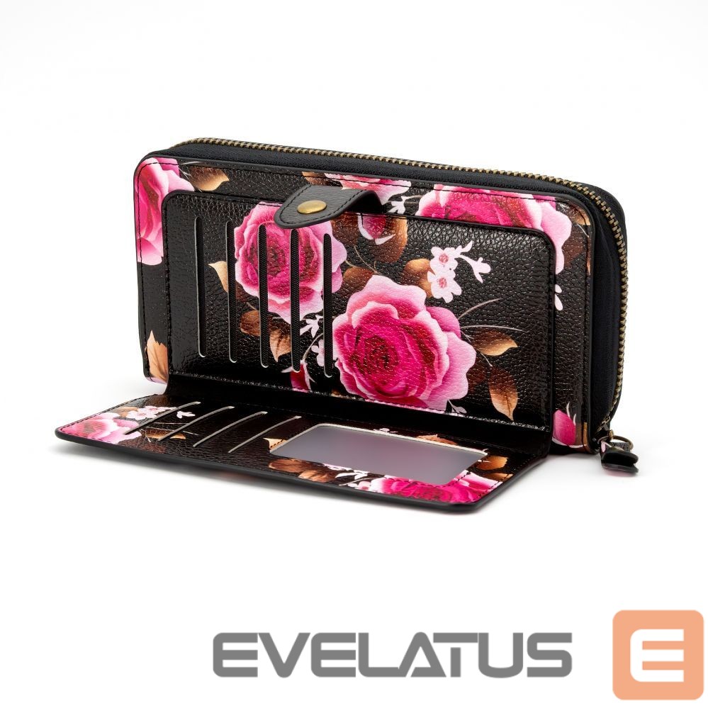Universaal mobiiltasku Evelatus Universal Wallet Zipper Design Flower Black