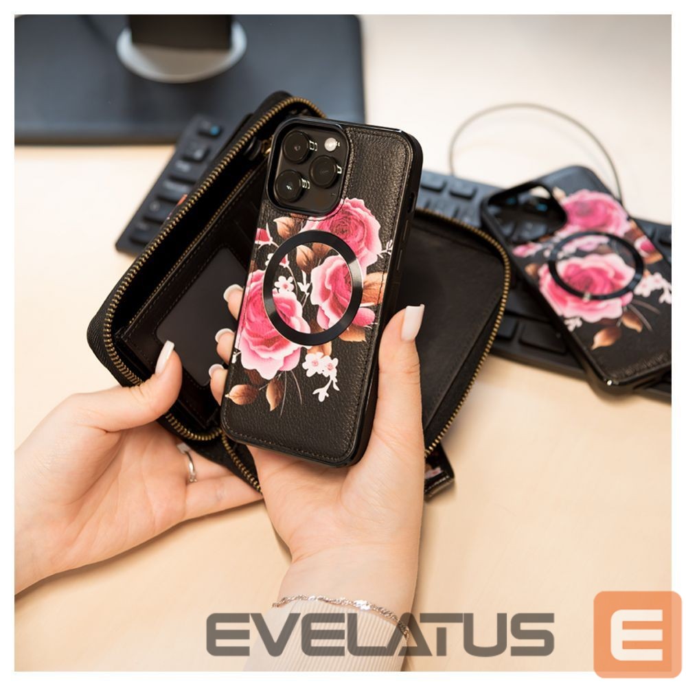 Universaal mobiiltasku Evelatus Universal Wallet Zipper Design Flower Black