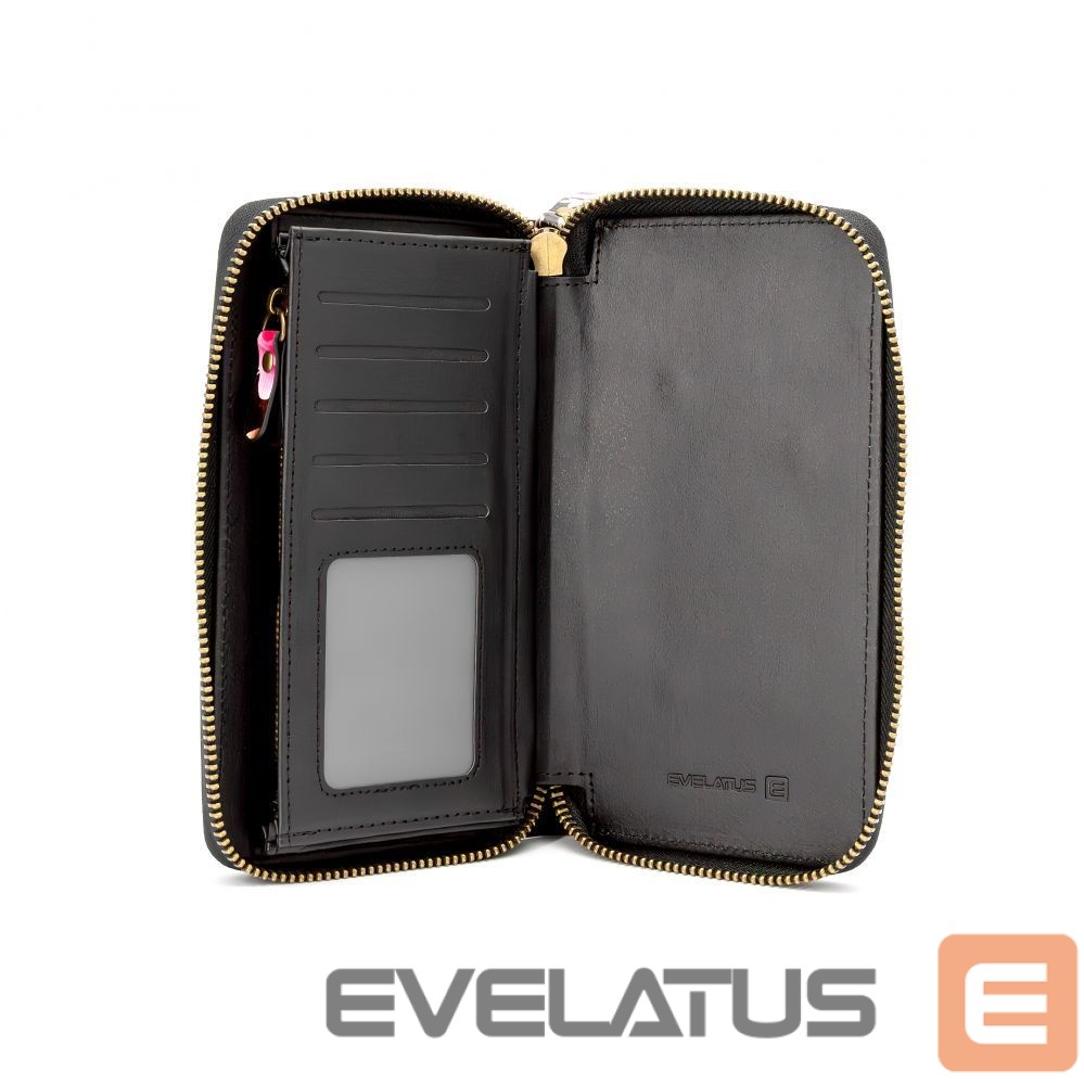 Universaal mobiiltasku Evelatus Universal Wallet Zipper Design Flower Black