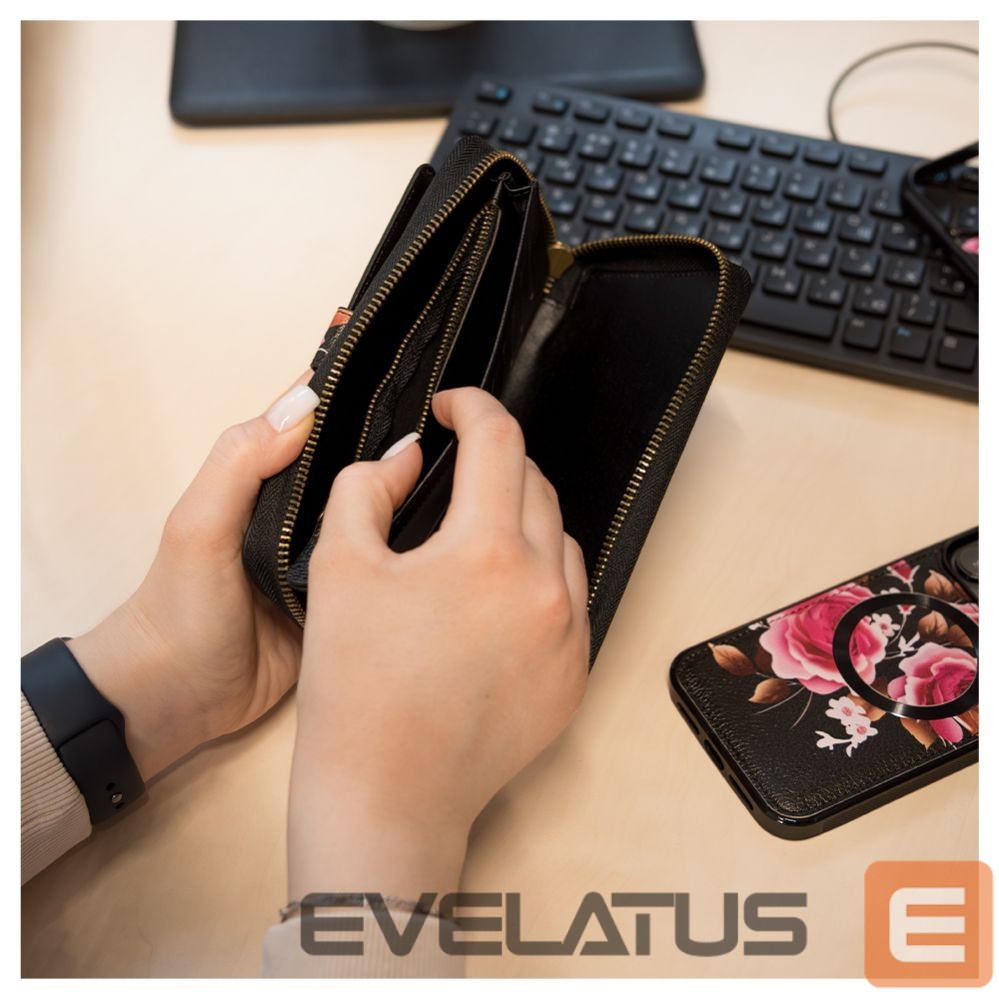Universaal mobiiltasku Evelatus Universal Wallet Zipper Design Flower Black
