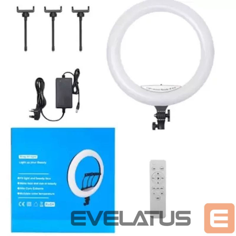 Selfie pulk Elight SR18 45cm LED Light Ring with 3x Smartphone holder + 220V Adapter + BT remote Black