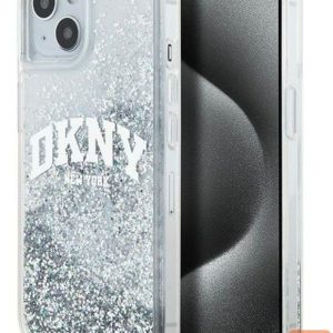 Tagakaaned DKNY Apple iPhone 15 hardcase Liquid Glitter Big Logo Transparent Silver