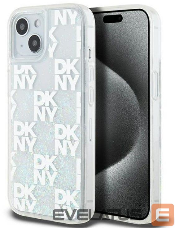 Tagakaaned DKNY Apple iPhone 15 hardcase Liquid Glitter Multilogo White