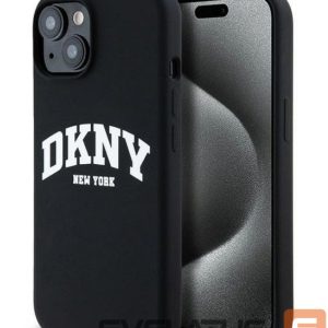 Tagakaaned DKNY Apple iPhone 15 hardcase Liquid Silicone White Printed Logo MagSafe Black