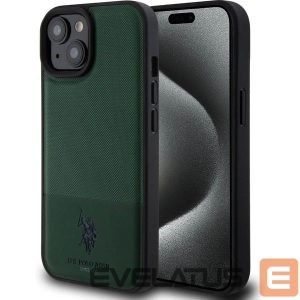 Tagakaaned U.S. Polo PU Apple iPhone 15 Leather Mesh Pattern Double Horse Case Green
