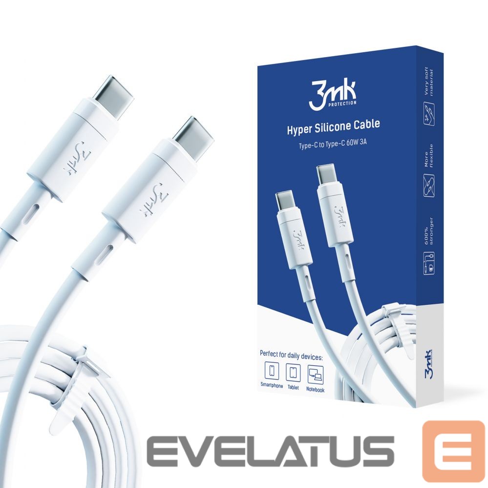 Kaabel 3MK Universal Hyper Silicone Cable Type-C to Type-C 60W 3A White