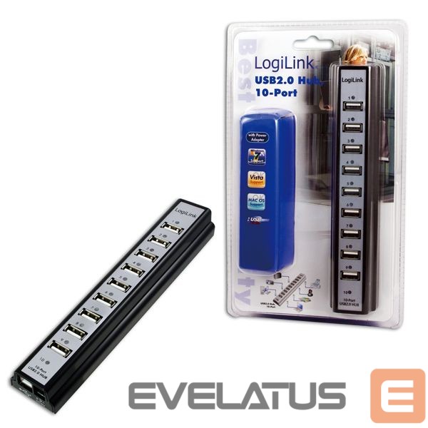 Ruuterid Logilink USB 2.0 Hub-10 port whit power adapter