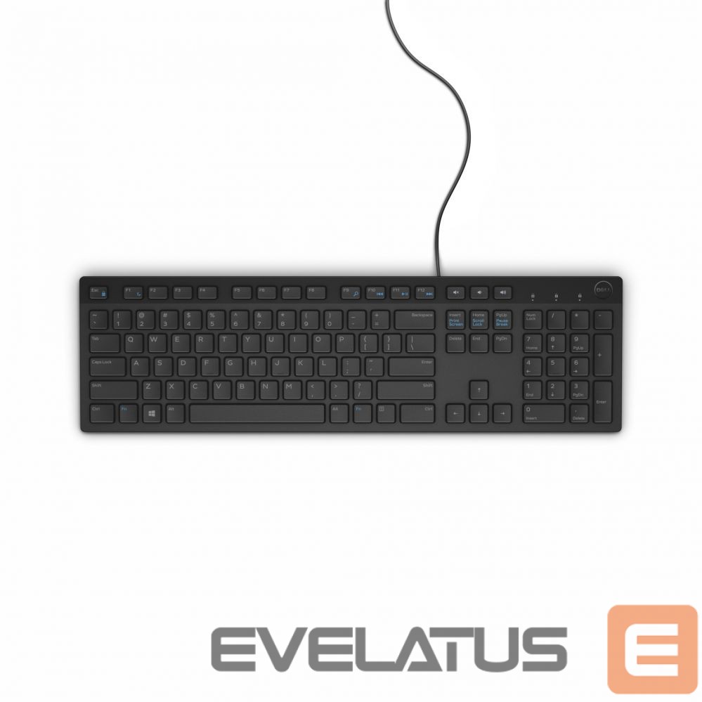 Arvuti klaviatuur Dell KB216 Standard, Wired, Chiclet style, RU, Black, Numeric keypad, 503 g