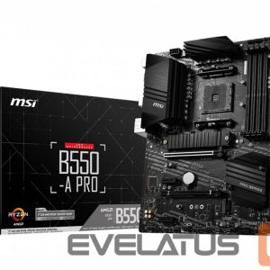 Intel protsessori emaplaat MSI  B550-A PRO Processor family AMD, Processor socket AM4, DDR4 DIMM, Memory slots 4, Supported hard disk drive interfaces 	SATA, M.2, Number of SATA connectors 6, Chipset AMD B550, ATX 