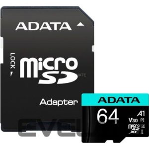 Mälukaardid ADATA  Premier Pro UHS-I U3 V30S 64 GB MicroSDXC Flash memory class 10 Adapter 