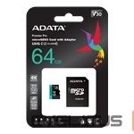 Mälukaardid ADATA  ADATA 64GB Micro SDXC UHS-I U3 V30S + Ad
