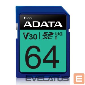 Muu arvutitarvik ADATA  MEMORY SDXC 64GB V30/ASDX64GUI3V30S-R 
