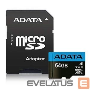 Muu arvutitarvik ADATA  MEMORY MICRO SDXC 64GB CLASS10/W/A AUSDX64GUICL10A1-RA1 