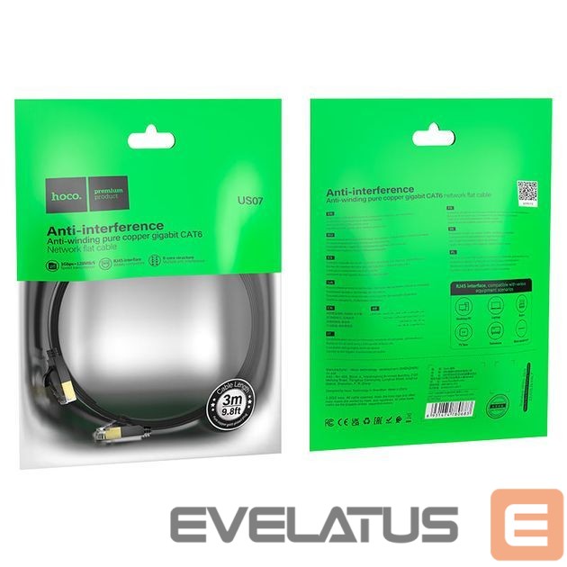 Kaabel Hoco US07 General pure copper flat network cable(L=3M) Black