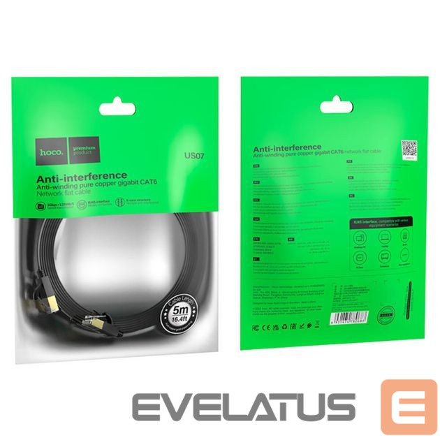 Kaabel Hoco US07 General pure copper flat network cable(L=5M) Black