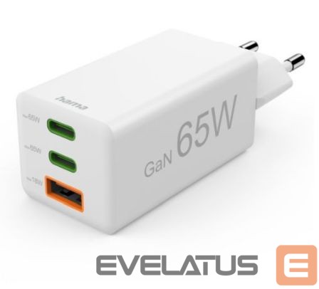 Adaptrid Hama Mini Euro Plug USB Travel Charger, 2x USB-C, 1x USB-A, 65W White