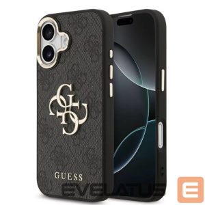 Tagakaaned Guess Apple iPhone 17 PU Leather 4G Metal Logo Gold Frame MagSafe Case Black